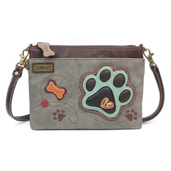 Paw print - Mini Cross Body Bag - Stone Grey - Faux Leather