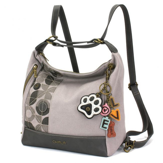 Retro Convertible Bag - Paw+Love - Grey - Canvas/Faux Leather