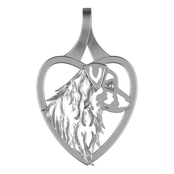 Australian Shepherd in Heart Necklace, Head pendant - recycled .925 Sterling Silver