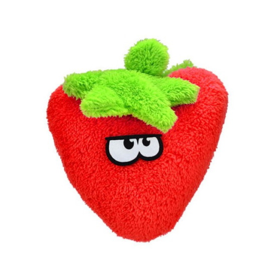 Strawberry Dog Toy - Duraplush - Non-Squeak - Red- made from recycled material