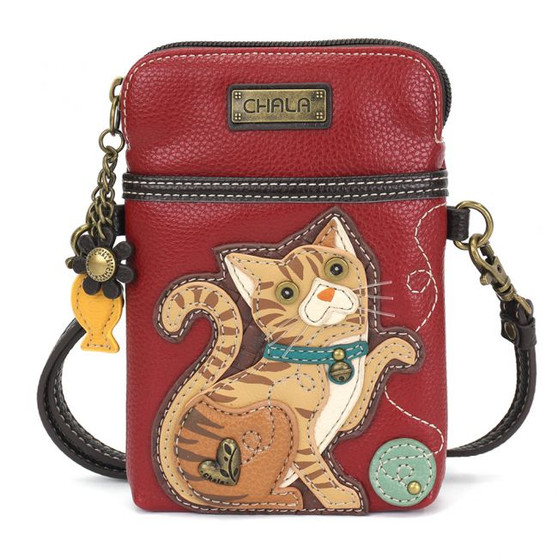 Orange Tabby Cat - Small Phone / XBody Bag - Red - Faux Leather