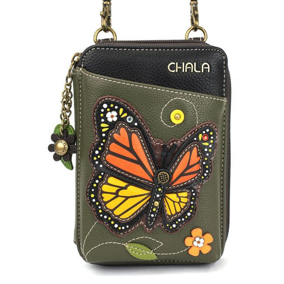 Monarch Butterfly Wallet XBody Bag - Olive- Faux Leather