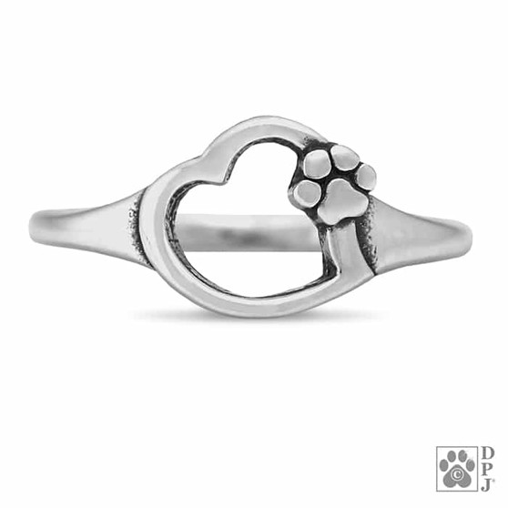 Paws on my heart Ring - Paw and Heart - recycled .925 Sterling Silver
