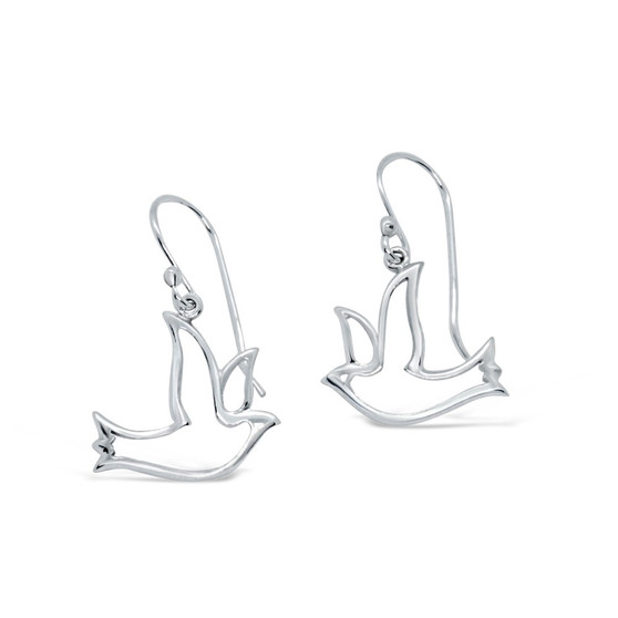 Dove Earrings - 3 cm drop -  .925 Sterling Silver