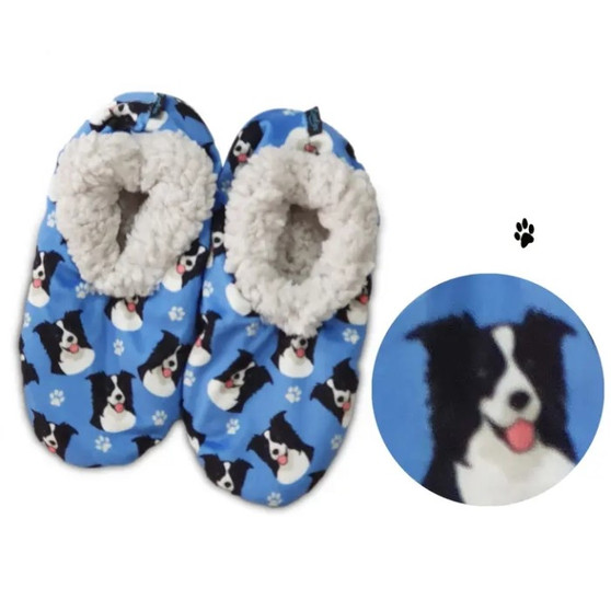 Border Collie Dog Plush Slippers - one size fits most  women - 5-11