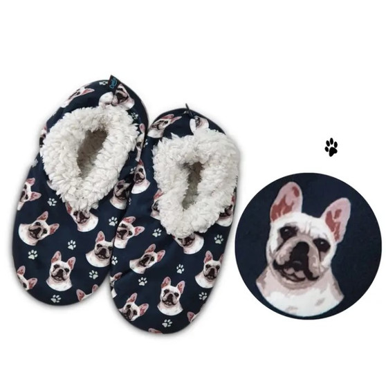 French Bulldog Dog Plush Slippers - one size fits most  women - 5-11
