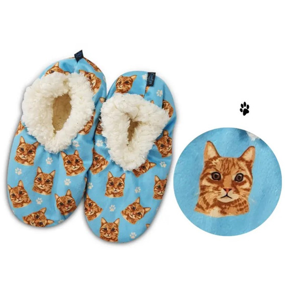 Cat Plush Slippers, Orange Tabby, - one size fits most  women - 5-11