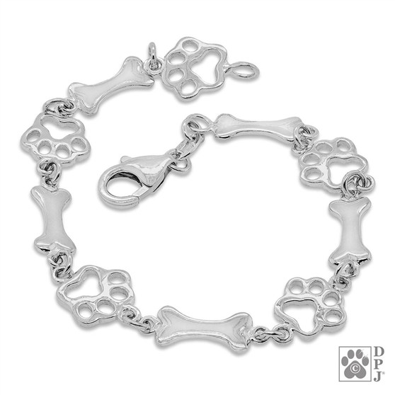 Paw and Bones - Bracelet - 19.5cm - recycled .925 Sterling Silver