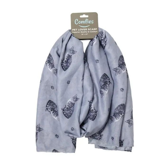 Grey Tabby Cat Scarf - 185 cm x 90 cm - 100% Polyester