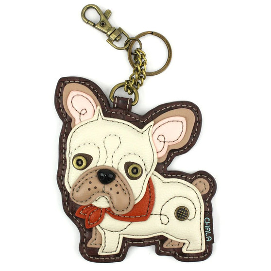 Key Ring/Bag Charm with coin purse - French Bulldog - Faux Leather