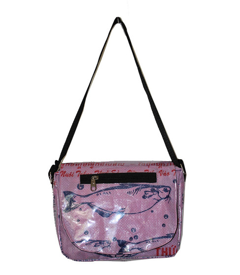 Shoulder Bag  Fish - pink - made of recycled fish food bags - Fairtrade