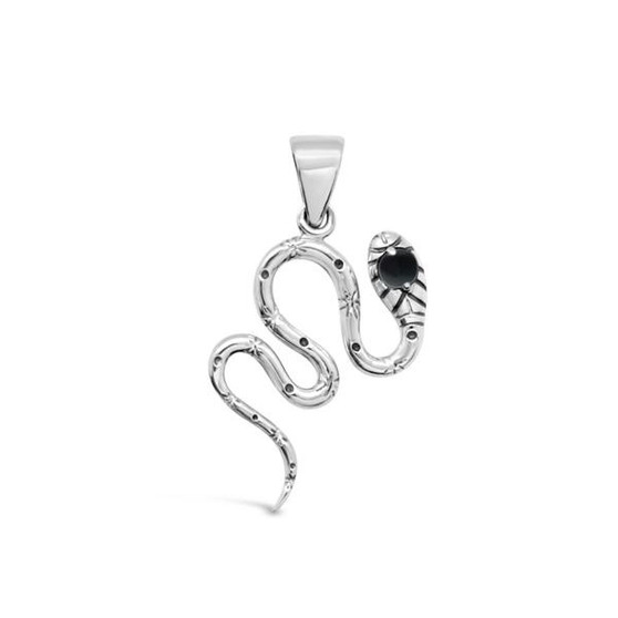 Snake Pendant,  Necklace - Onyx - .925 Sterling Silver