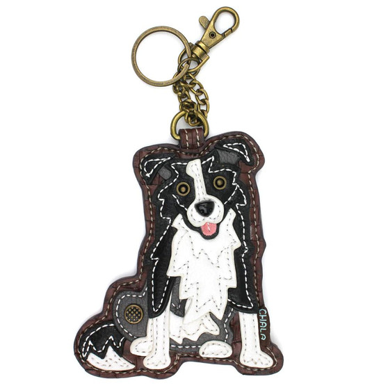 Key Ring/Bag Charm with coin purse - Border Collie - Faux Leather