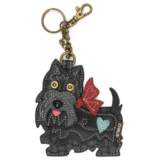 Key Ring/Bag Charm with coin purse - Scottish Terrier - Faux Leather