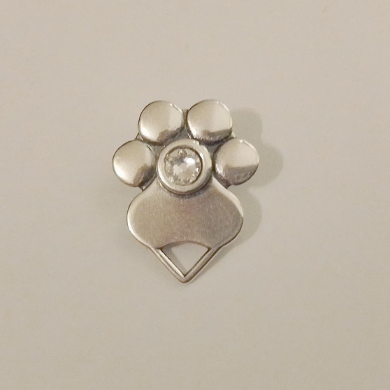 Paw Print Pin with Swarovski Crystal Clear - .925 Sterling Silver
