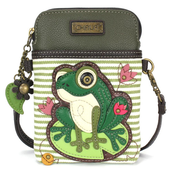 Lily Frog - Small Phone / XBody Bag - Green Stripe - Faux Leather