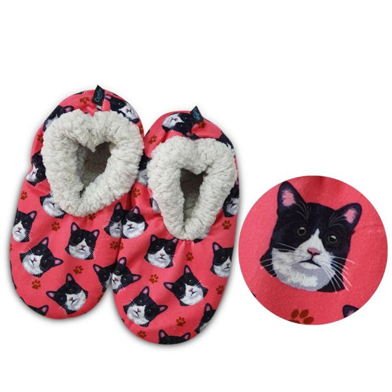 Cat Plush Slippers, Black and White, - one size fits most  women - 5-11