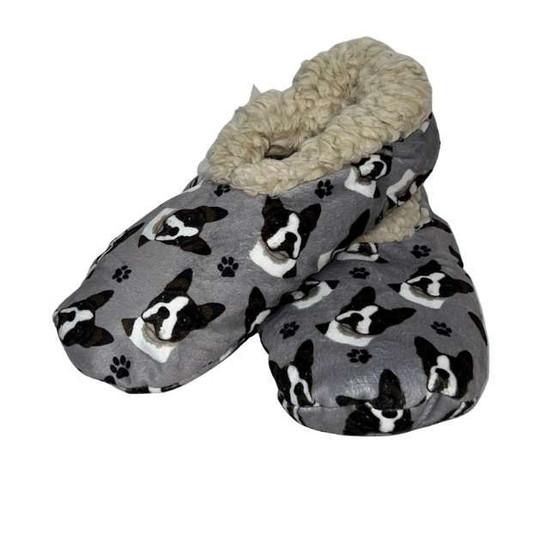Boston Terrier Dog Plush Slippers - one size fits most  women - 5-11