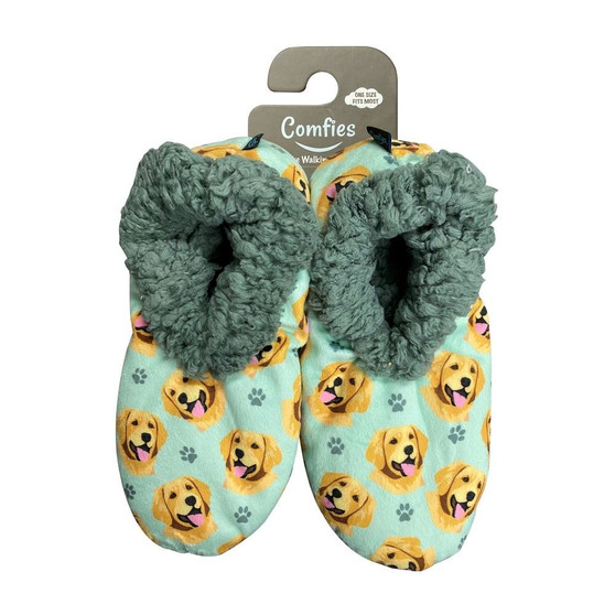 Golden Retriever Dog Plush Slippers - one size fits most  women - 5-11