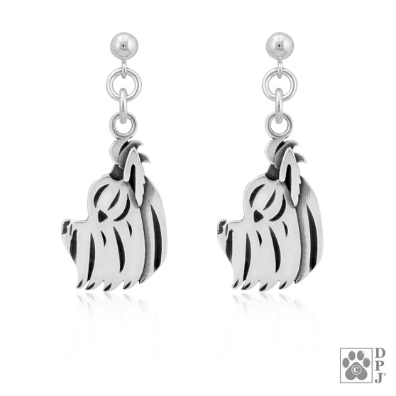 Yorkshire Terrier, Puppy Cut Earrings - recycled .925 Sterling Silver