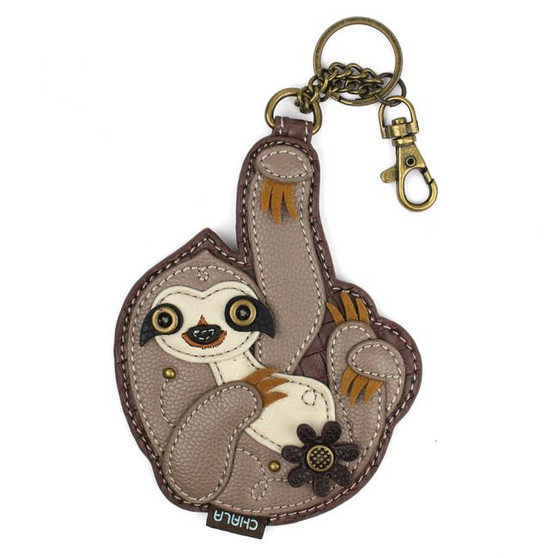 Key Ring/Bag Charm with coin purse - Sloth - Faux Leather