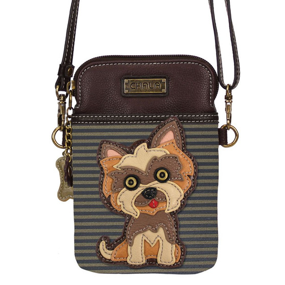 Yorkshire Terrier - Small Phone / XBody Bag - Brown stripes - Faux Leather