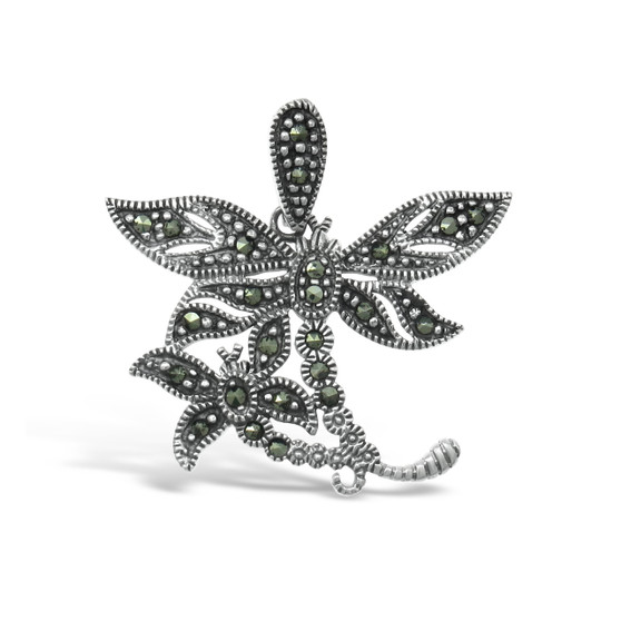 Dragonfly Marcasite Pendant - 4 cm - .925 Sterling Silver