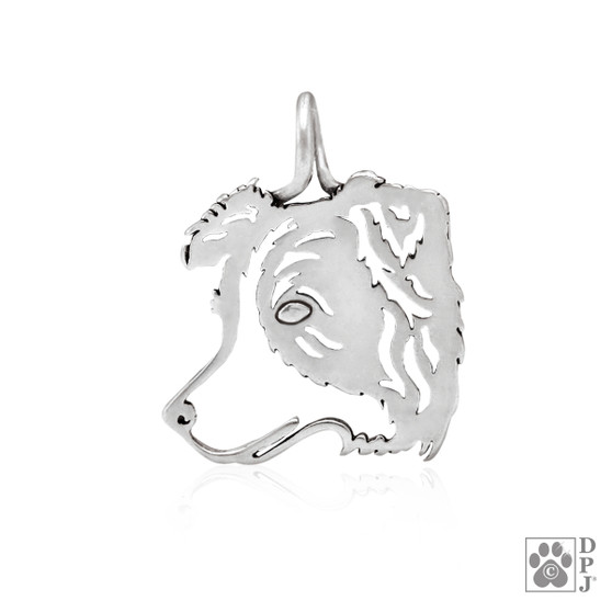 Border Collie Catcher Necklace, Head pendant - recycled .925 Sterling Silver