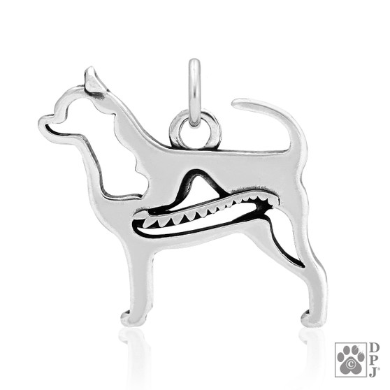 Chihuahua, Smooth Coat w/Sombrero Necklace, Body pendant  - recycled .925 Sterling Silver