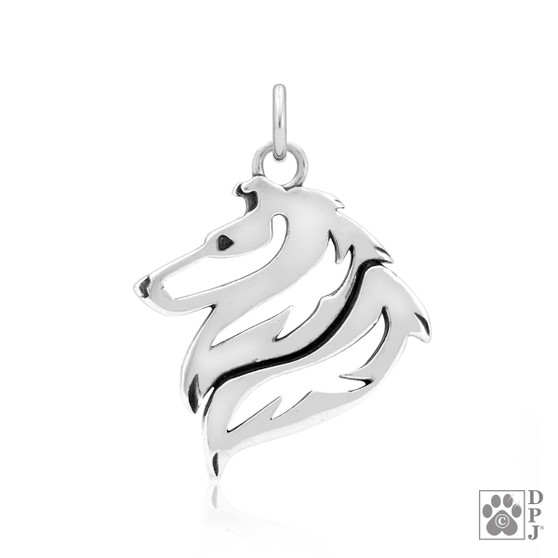 Collie, Rough Coat Necklace, Head pendant - recycled .925 Sterling Silver