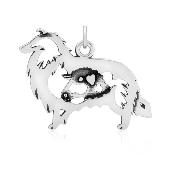 Collie, Rough Coat w/Sheep Necklace, Body pendant  - recycled .925 Sterling Silver