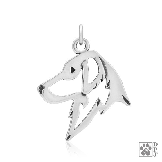 Flat-Coated Retriever Necklace, Head pendant - recycled .925 Sterling Silver