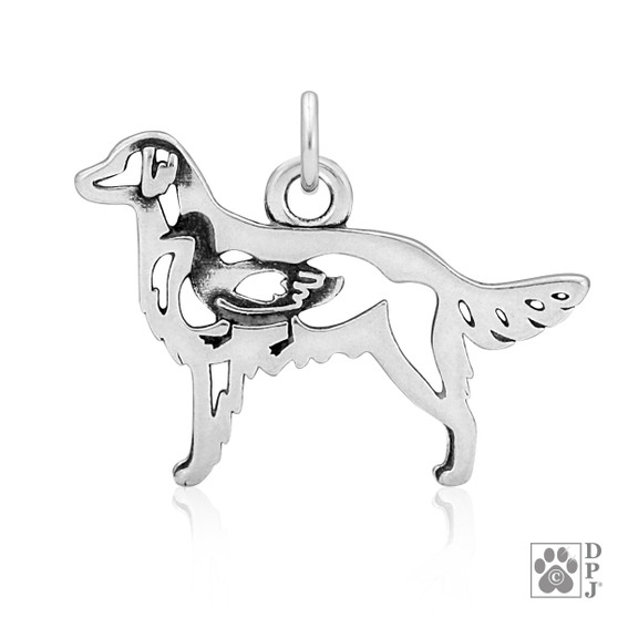 Flat-Coated Retriever Necklace, Body pendant - recycled .925 Sterling Silver