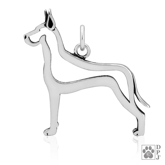 Great Dane Necklace, Body pendant, Cropped Ears -recycled .925 Sterling Silver