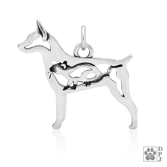 Rat Terrier w/Rat, Doc Tail Necklace, Body pendant - recycled .925 Sterling Silver