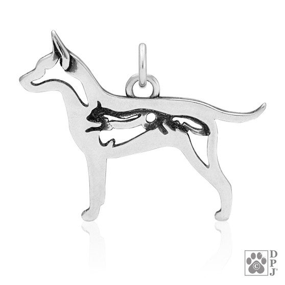 Rat Terrier w/Squirrel Necklace, pendant - recycled .925 Sterling Silver