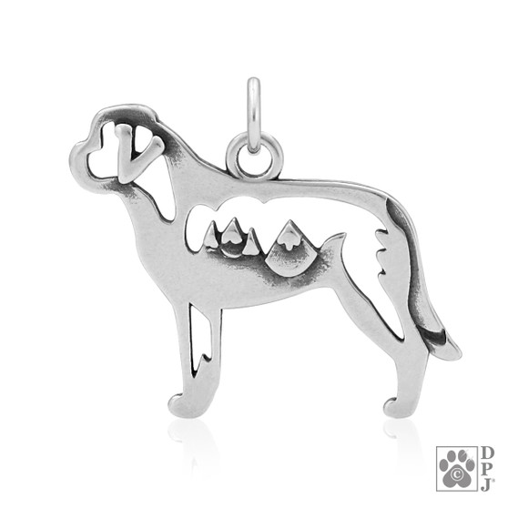 Saint Bernard w/Mountain Necklace, Body pendant - recycled .925 Sterling Silver