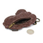 Key Charm back view, lying on front with open coin purse showing inside  padding and coins