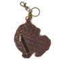 Pomeranian shaped keycharm back view showing zipped up coin purse and faux leather structure