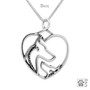 Doberman Mum and Puppy in Heart Charm - recycled .925 Sterling Silver