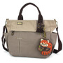 Multipocket Tote Bag with Key Charm Red Panda - Grey - Canvas