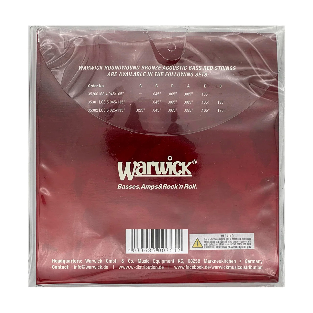 Warwick Red Label Bronze 4-String Acoustic Bass Strings 45-105 Medium  35200MS - Bass Alien