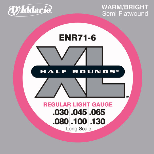 D'Addario XL Half Rounds 6-String Bass Strings 30-130 Regular-Light ENR71-6