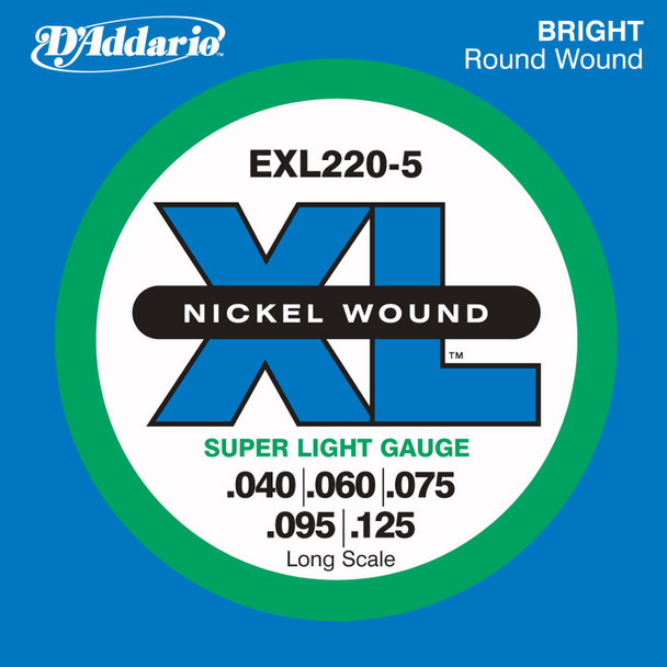 D'Addario XL Nickel Wound 5-String Bass Strings 40-125 Light EXL220-5