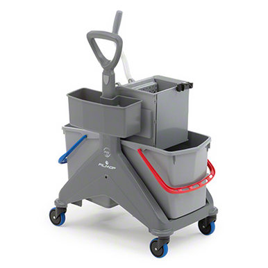 Filmop OneFRED Double Bucket Cart w/Open Bottom Gray Side Press Wringer