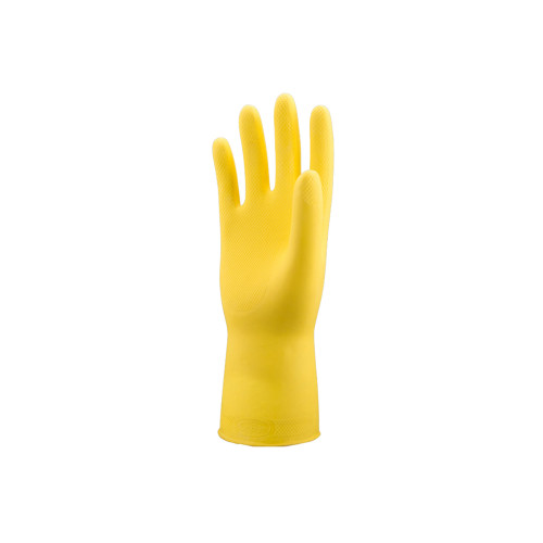 Saneck yellow flock-lined latex cleaning glove, 16 mil, large