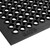 Close-up of black rubber anti-fatigue floor mat showing beveled edge and continuous hole drainage design.