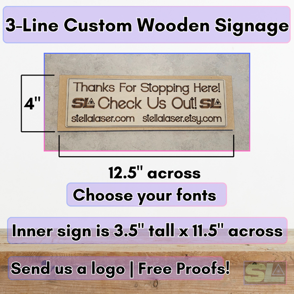 custom laser engraved wooden tabletop business sign with logo