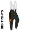 Velo Club Rutland Custom cycle bib tights with sublimation print. Side picture showing club custom design, ankle zip and 4 way stretch bib mesh. right leg view