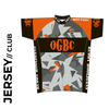 OGBC Short sleeve custom cycle jersey club design in full sublimation print. Front picture showing full length hidden SBS zip, high collar for comfort fit and silicon gripper at hem.